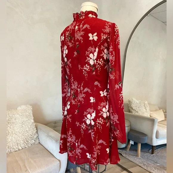 REFORMATION RED BURGANDY FLORAL VIVIANNE DRESS MINI NWT - Picture 4 of 11